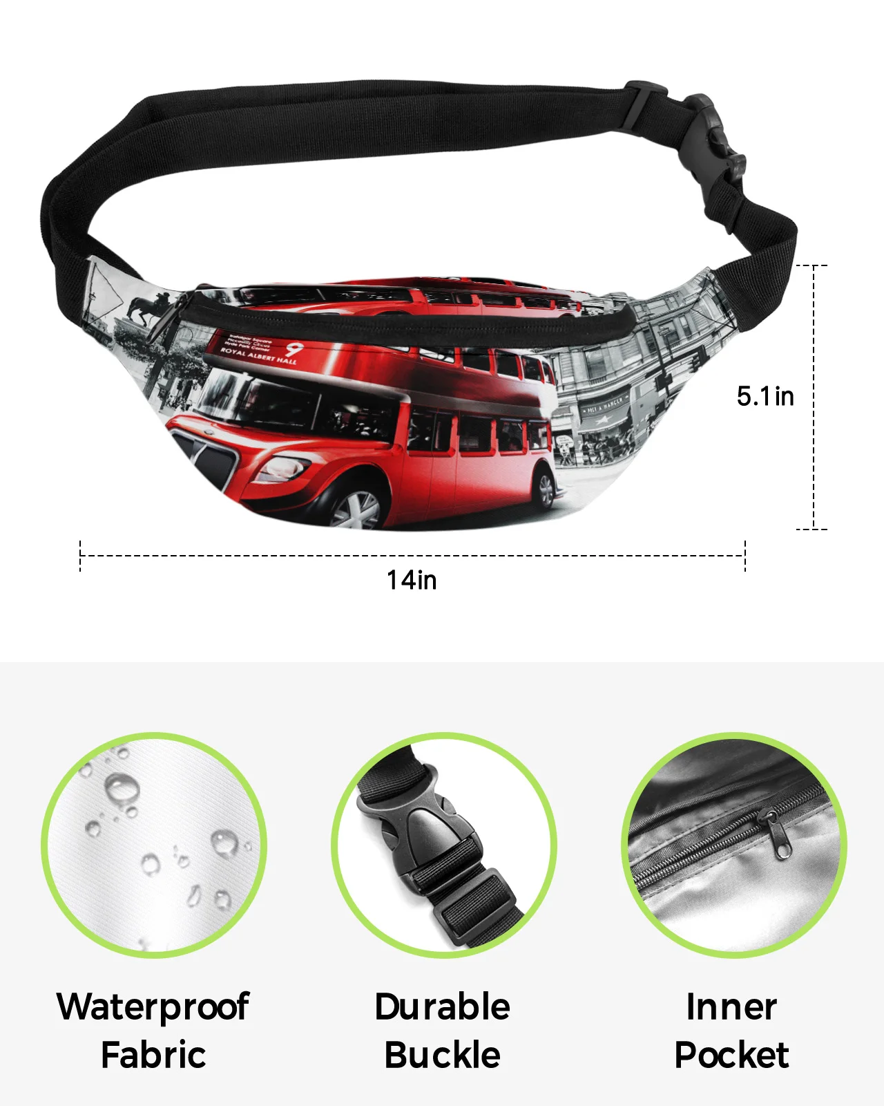 Red Bus London Street Scenery Waist Packs Shoulder Bag Unisex Messenger Bag Casual Fashion Fanny Pack for Women