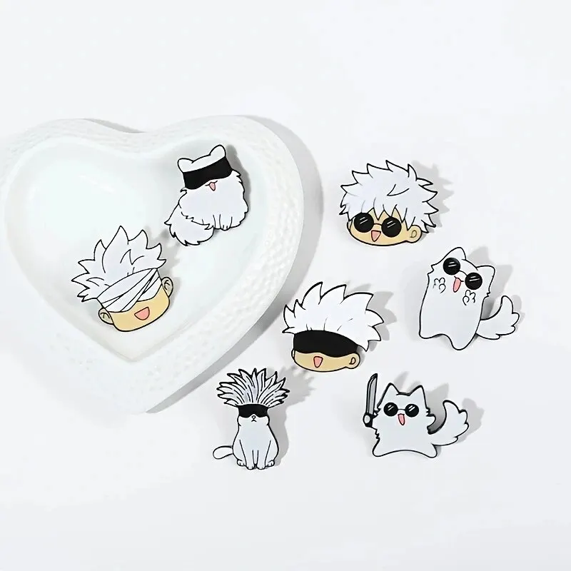 Gojo Satoru and Cat Enamel Pins Custom Anime Brooches Lapel Badges Cartoon Funny Cos Animal Jewelry Gift for Kids Friends