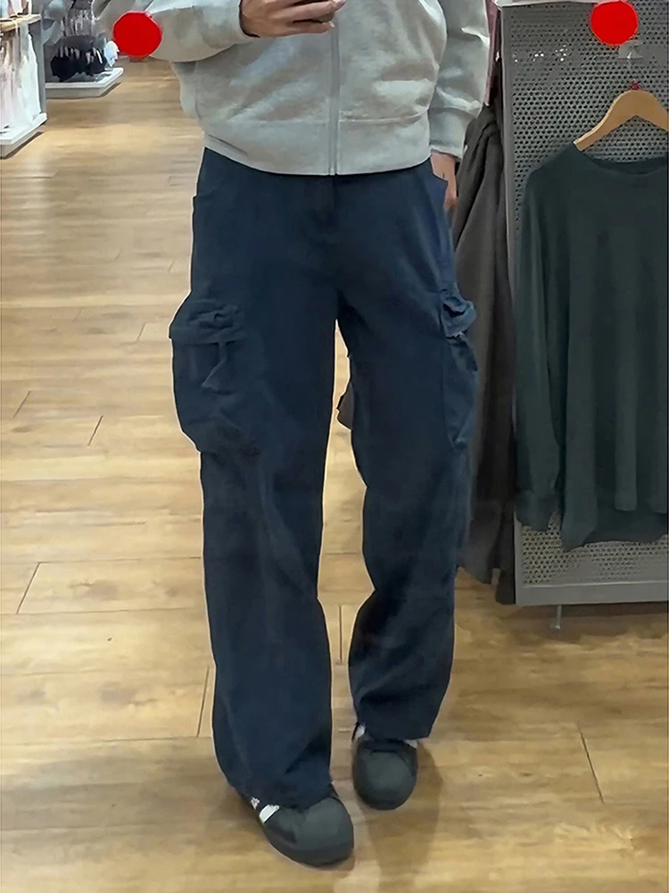 

Retro American Work Pants Men's Spring Large ket Logging Loose Wide Leg Micro Flared Trousers Straight Cut Casual Pants