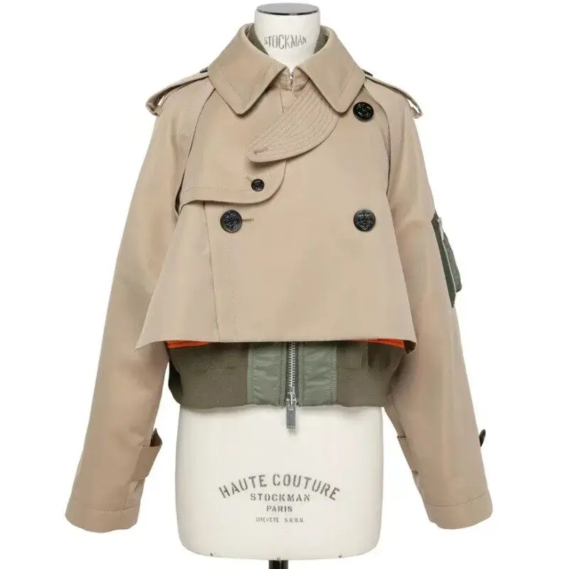 SAC stitching lapel irregular long-sleeved trench coat jacket