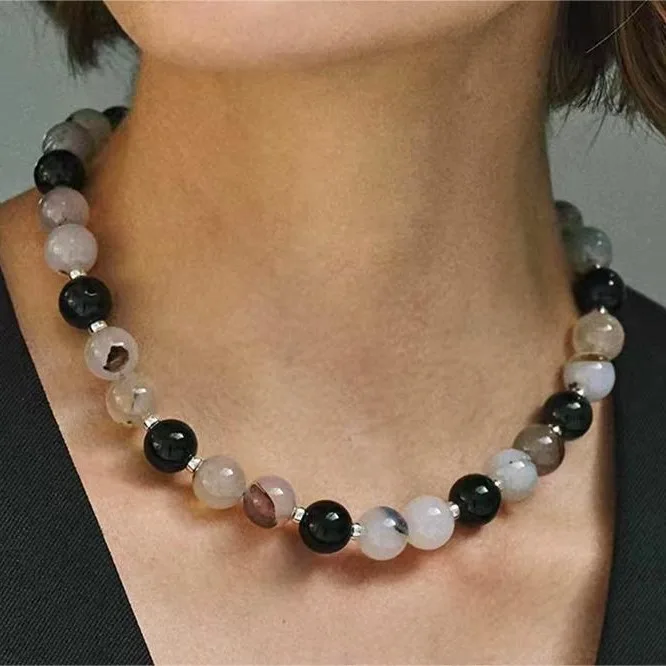 

Jenny&dave Round Bead Necklace Natural Agate Bead Necklace Collarbone Chain Jewelry Necklace Necklaces For Women
