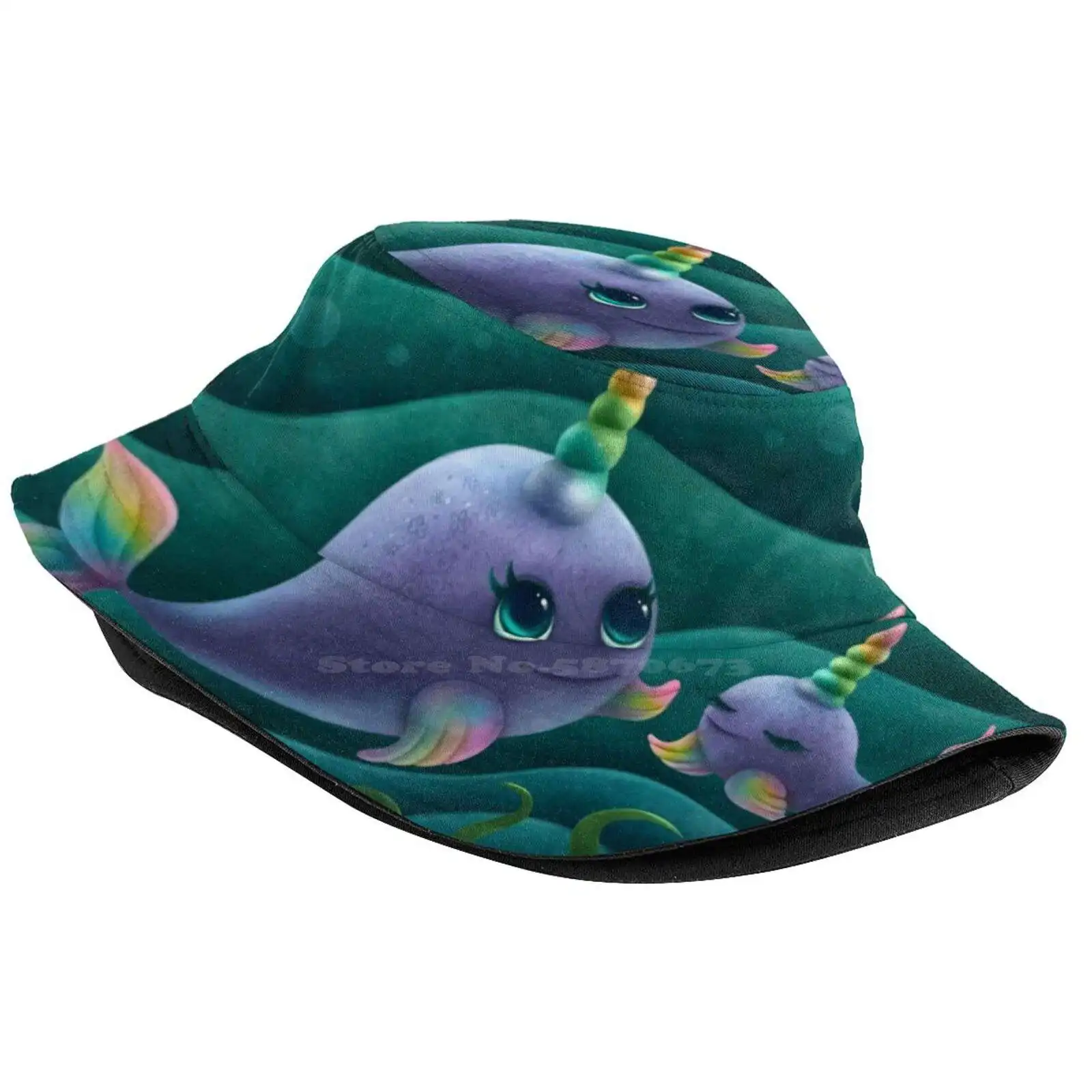 Narwhal Unicorn Sun Cap Fisherman Hat Bucket Hats Children Cute Illustration Unicorn Narwhal Colorful Underwater Mother Day image 2