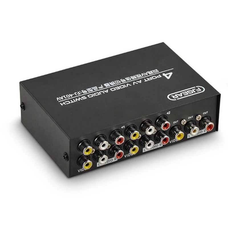 FJGEAR AV Switcher 4 Into 1 Out Av RCA Head Interface Audio And Video Switcher Multi-Function 4-Way AV Switcher Easy To Use