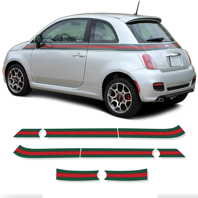 

Classic Green and Red Colored Long Surround Line Stripe Vinyl Graphics Decal Sticker Wrap Kit Accessories for Fiat 500
