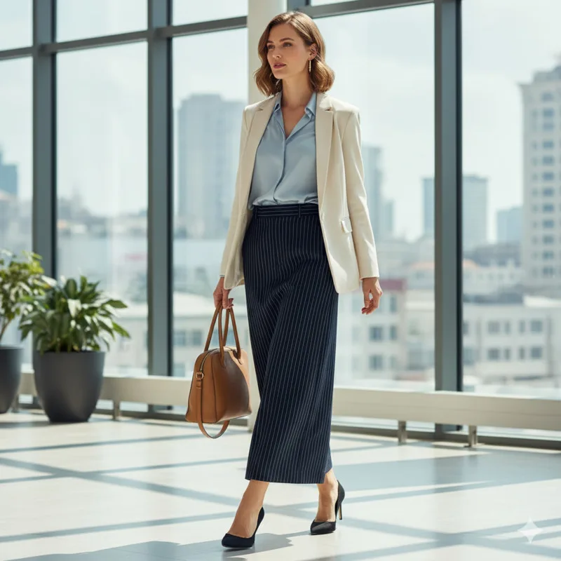 

Fashion Women's High Waist Striped Skirt Straight Fit With Split Elegant Formal Office Style Long Skirt For Daily Street Vintage