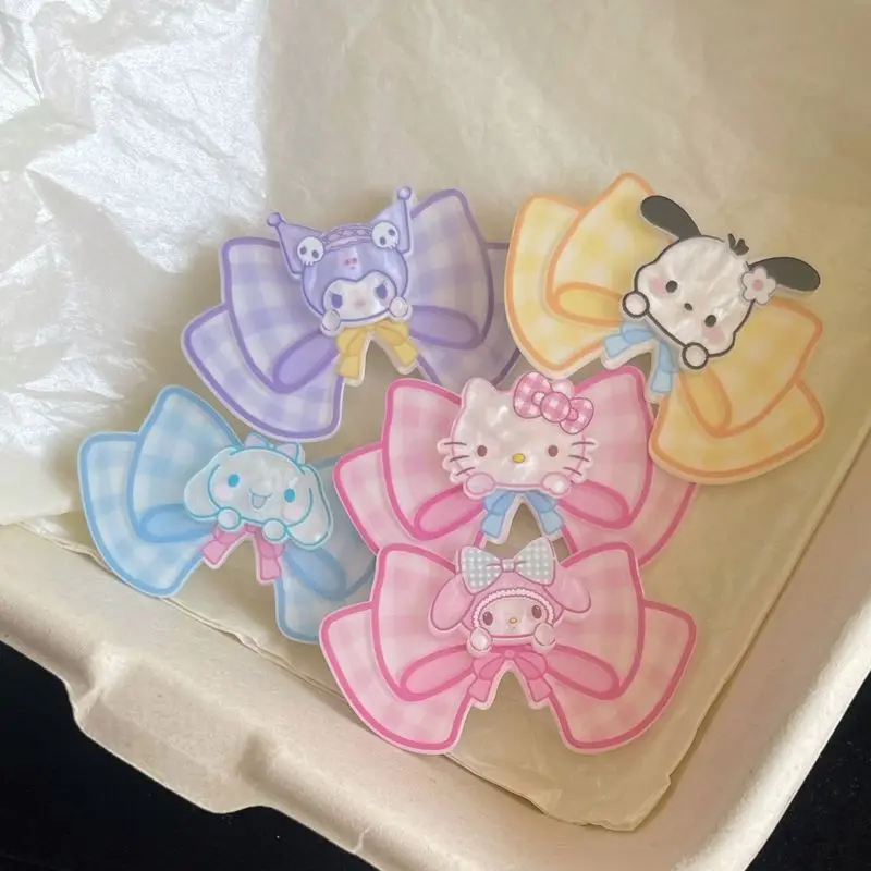 5pcs Kuromi My Melody Cinnamoroll Hello Kitty Hair Clip Kids Bow Hairpin Girls Side Bangs Barrette Makeup Washing Face Ornaments