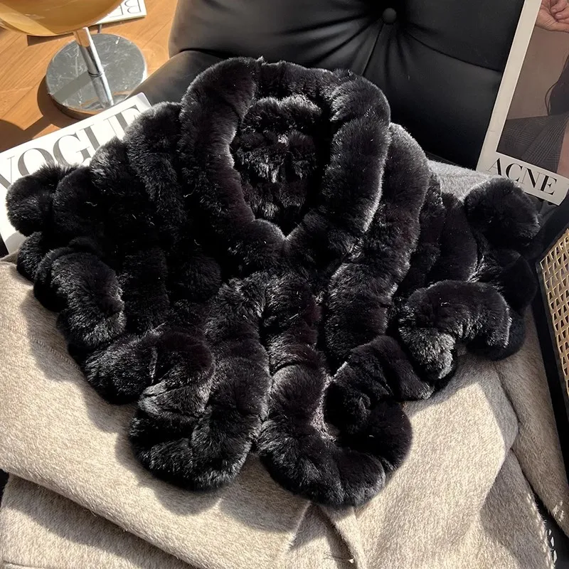 Women's Winter Thicken Warm Natural Rabbit Fur Scarf Fur T Show Genuine Fur Party Shawl TB1008