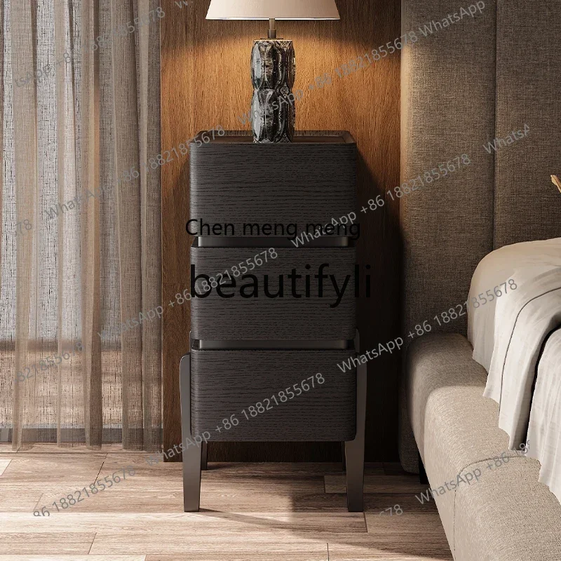 N178 G  Bedside table Smoked solid wood New Italian minimalist bedroom Small storae locker