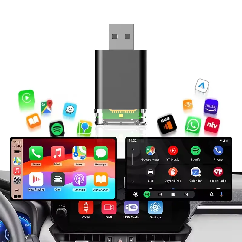 Новый 2 в 1, светодиодный беспроводной адаптер Carplay Android, Carplay Dongle Smart Ai Box, автомобильный Carplay Android Auto со светом