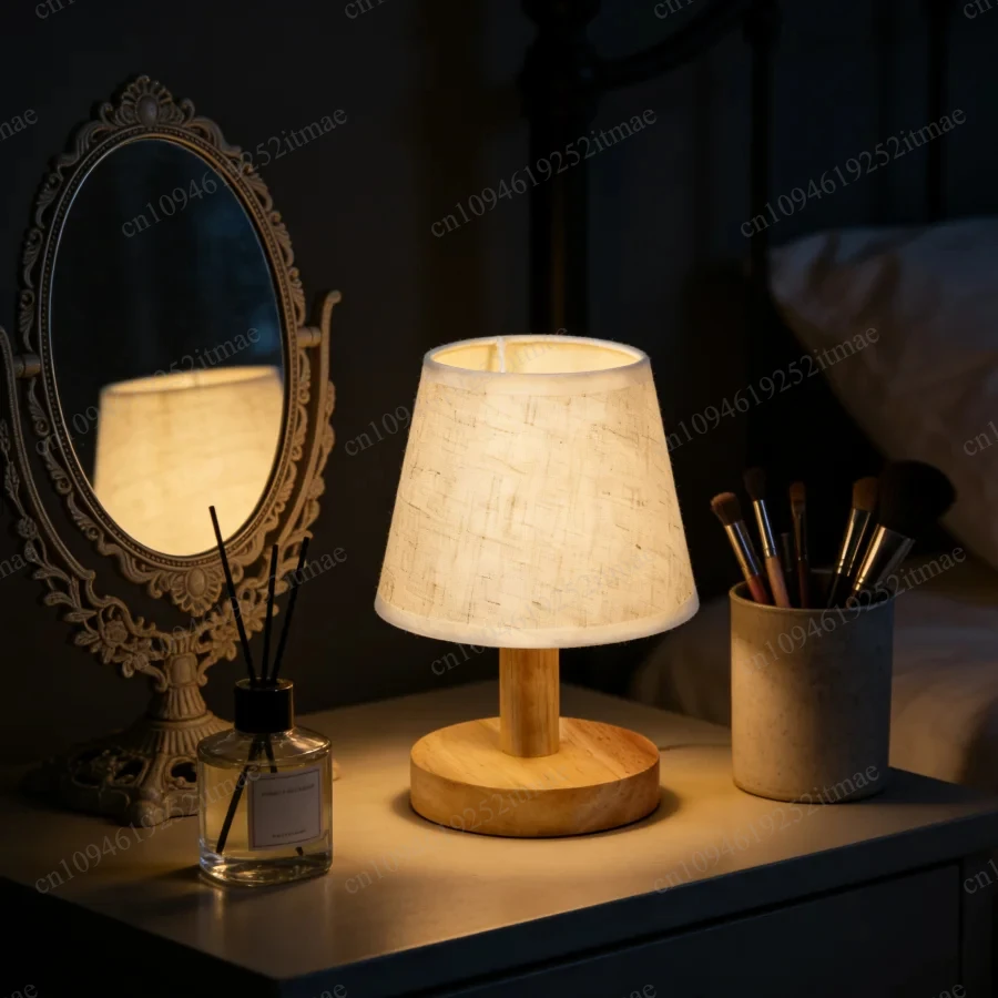 Minimalist Wooden Bedside Lamp With Linen Lampshade
