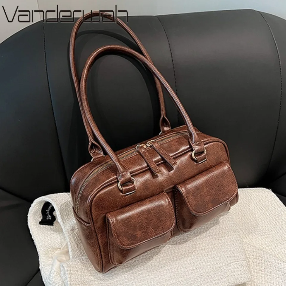 

VANDERWAH Small Double Pockets Shoulder Bags For Women 2025 New Fashion Trend Designer Underarm Bag Female Handbags And Purses