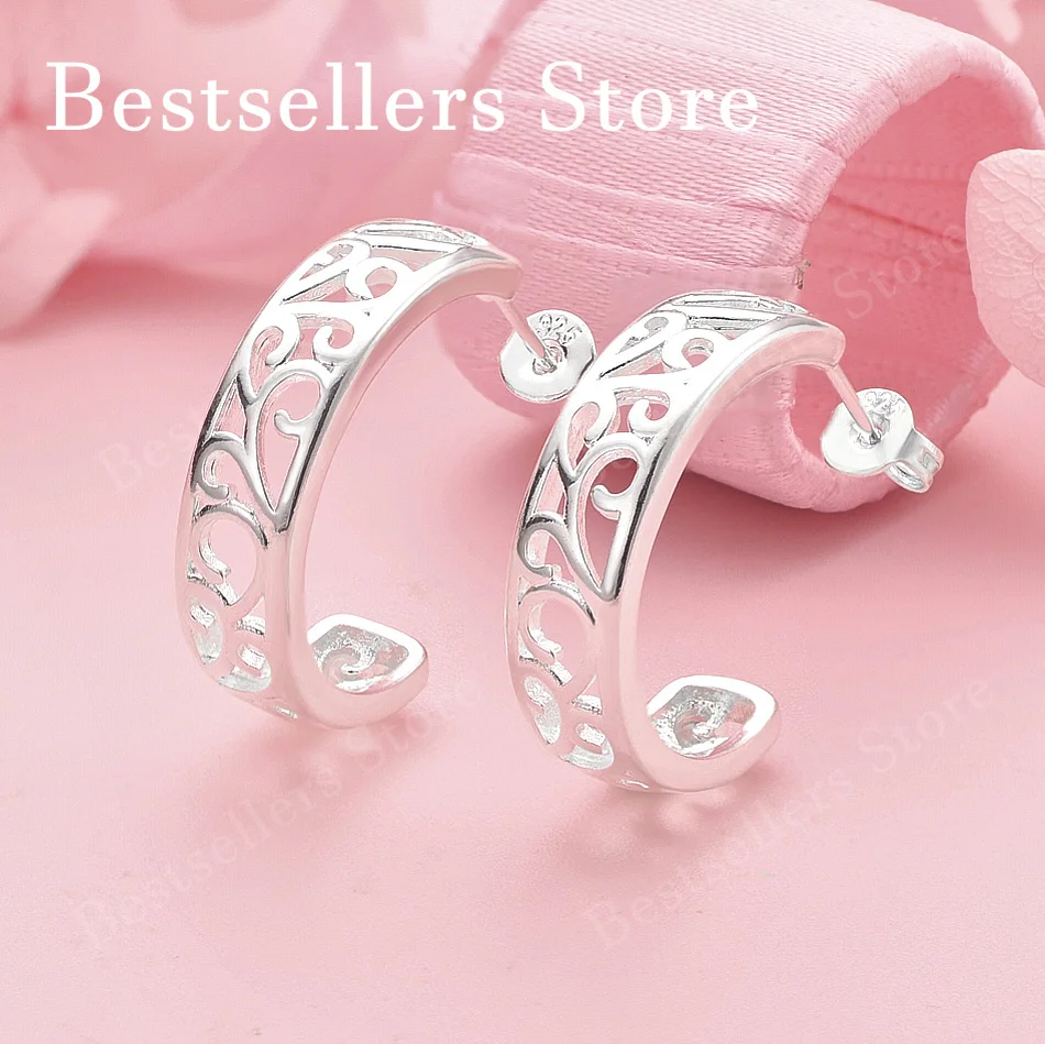 Elegant 925 Sterling Silver Exquisite Hollow Pattern Earrings Women's Fashion Wedding Party Gifts Jewelry