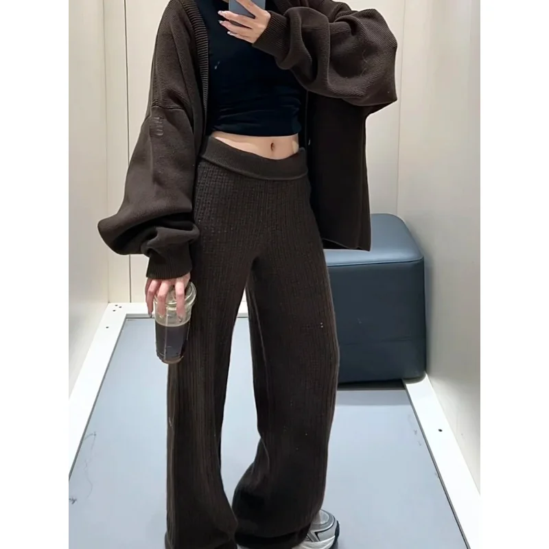 

Women Waffle Knit Pants High Stretch Loose Fit Long Trousers Soft Casual Lounge Bottoms Comfortable Daily Wear Relaxed Style