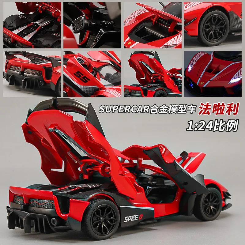 Modèle de voiture Ferrari FXX K Smile, alliage métallique moulé sous pression, collection son et lumière, ornements décoratifs pour passe-temps, cadeau garçon, C407, 1:24