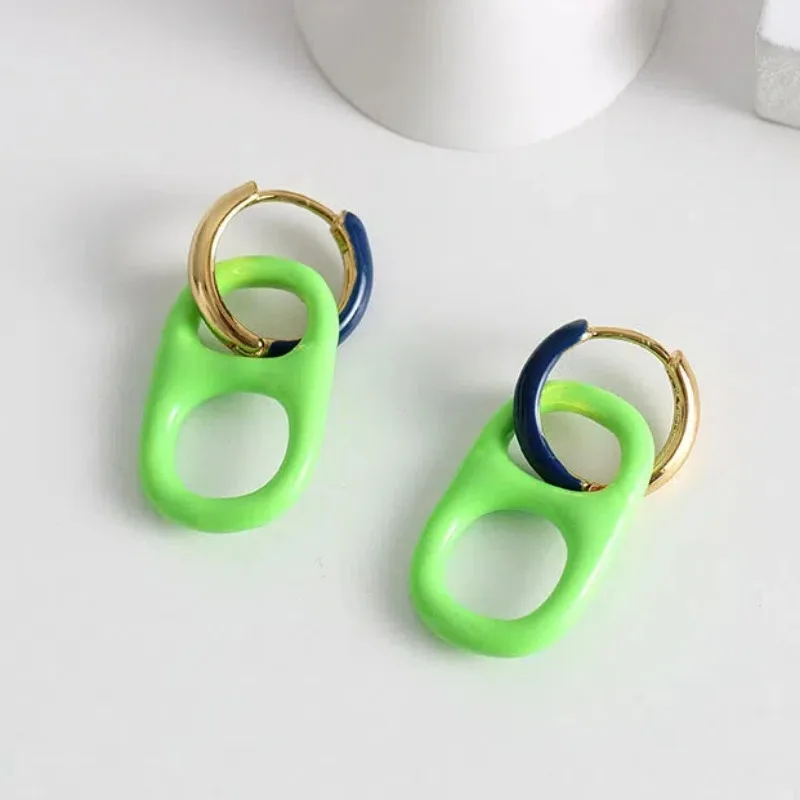 New European and American Style Can Pull Tab, Copper Gold-plated Enamel Earrings, Feminine Hong Kong Style Detachable Earrings