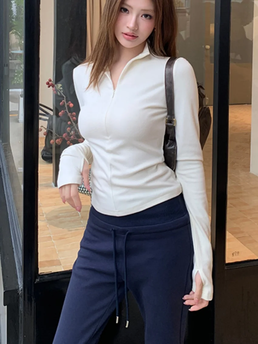 Alien Kitty Autumn Women Apricot Coats Long Sleeve Slim Fitted 2026 Knit Basic Casual Y2K Streetwear Skinny OL Bottoming Wear