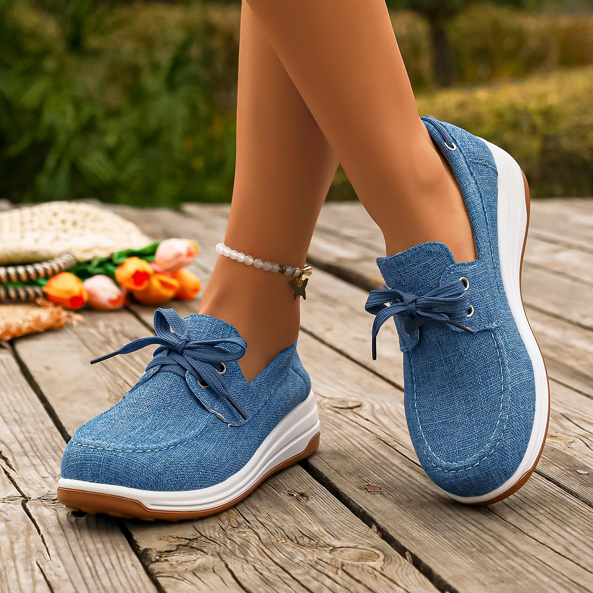 النساء أسافين منصة أحذية رياضية الإناث الصيف الدانتيل متابعة أحذية رياضية النساء الاتجاه المضادة للانزلاق مريحة حذاء كاجوال للنساء #2