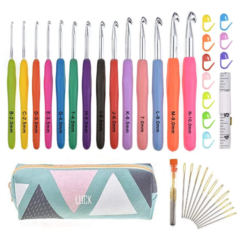 Crochet Hooks Set for DIY Knitting Sweater Weaving Knit Needle Aluminum  Hook Ergonomic Grip Silicone Handle Crochet Supplies