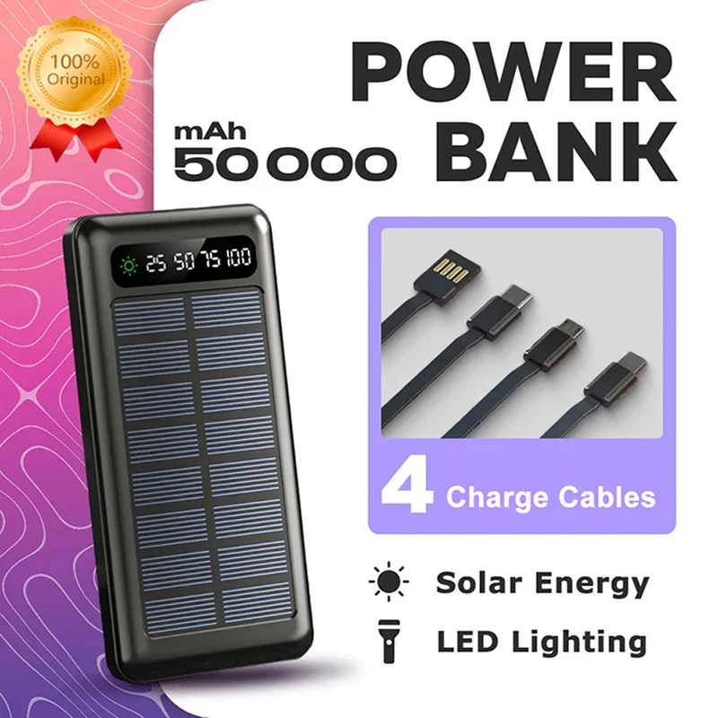 باور بانك 50000 مللي أمبير 120 وات مع 4 كابلات شحن سريع للغاية باور بانك محمول بسعة كبيرة مع شاشة رقمية LED لشاومي