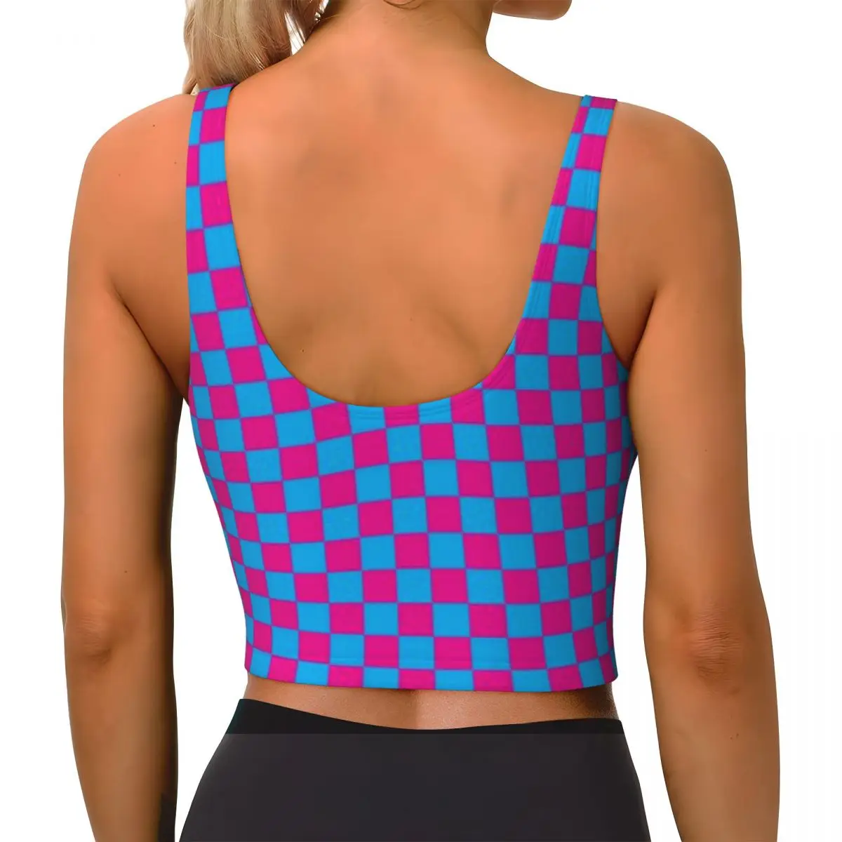 Casual Sports Camisole Electric Pink Blue Checkers Resort Daily Outfit Nylon Spandex Top