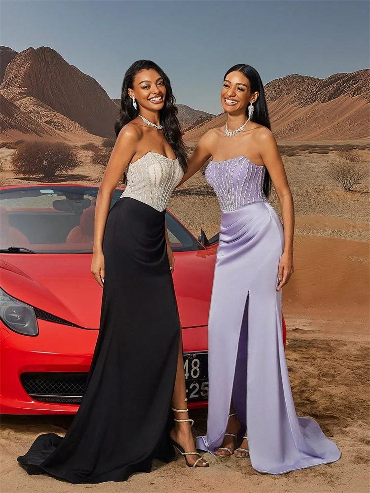 

XUIBOL Simple Elegant Mermaid Evening Dresses Luxury Long Women Strapless Black Formal Celebrity Party Prom Vestidos