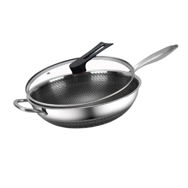 Uncoated 36cm Frying pan cookware pots and pans Double honeycomb cooking pot non stick wok pan 316 Stainless steel frying pan