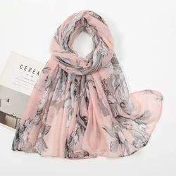 New Printed Voile Scarf Women Viscose Cotton Shawl Spain New Design Floral Hijabs Muslim Soft Voile Turban Foulard Tippet