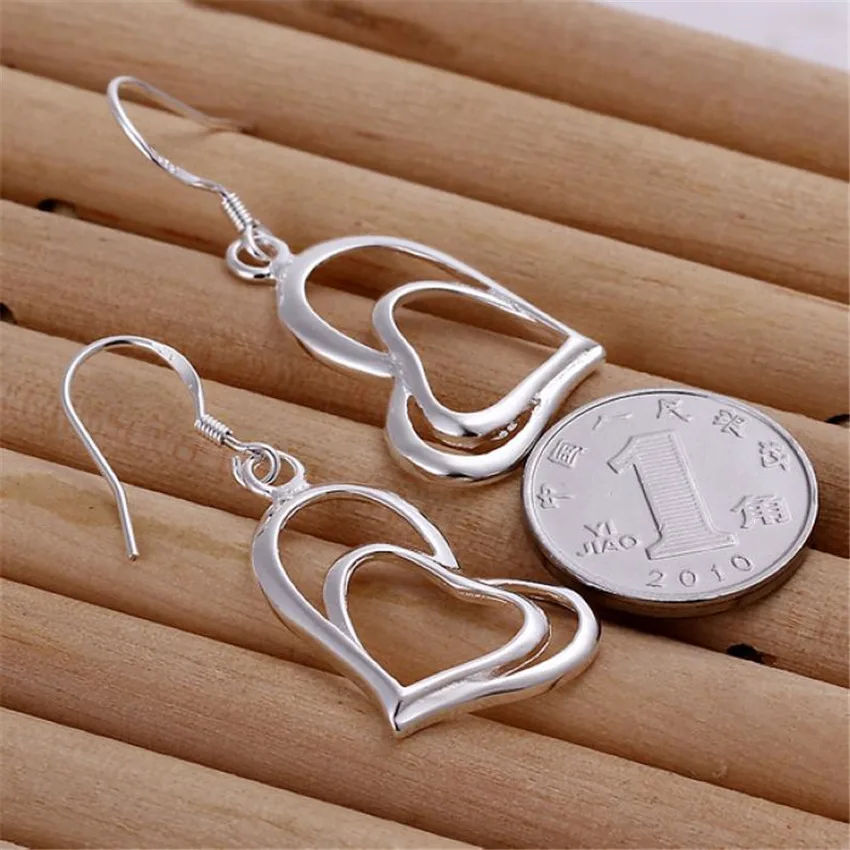 JewelryTop 925 Silver fine romantic Heart earrings stud necklace Jewelry set for women Fashion Party wedding girl Couples Gift