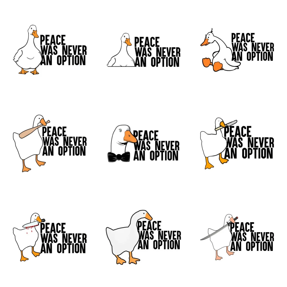

Funny Stickers Goose Meme Peace Was Never An Option Car Stickers Scratch-Proof Creative Camper Decals Vinyl Car Wrap