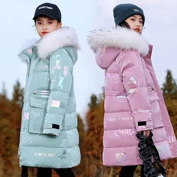 -30℃ Winter Cotton Jacket Girls Waterproof Hooded Coat Children Outerwear Clothing Teenage 3-14Y Clothes Kids Parka Snowsuit