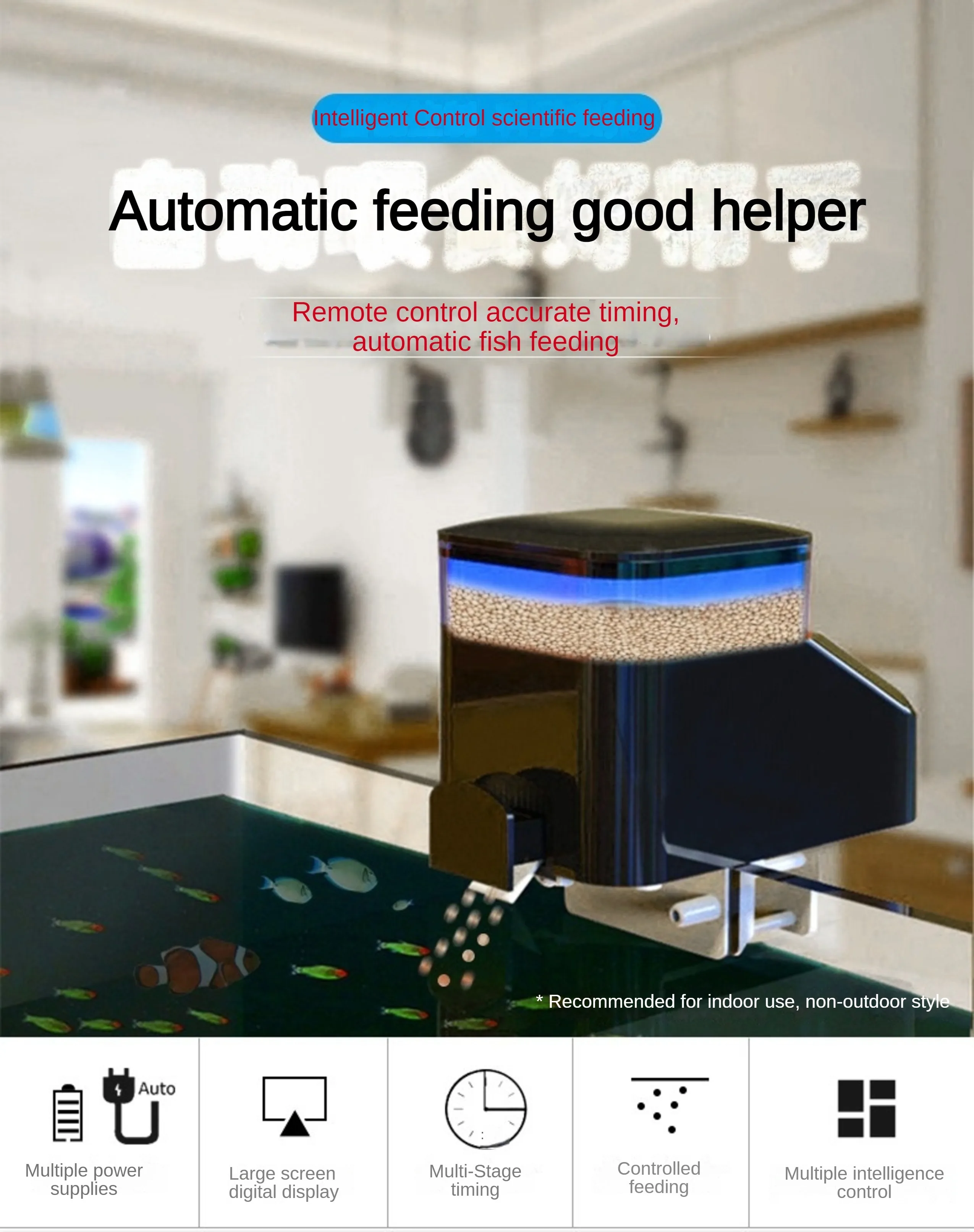 EVNICE Automatic fish feeder/specialized for medium and large fish tanks/timed and precise feeding/0.4L/1L/2L large capacity