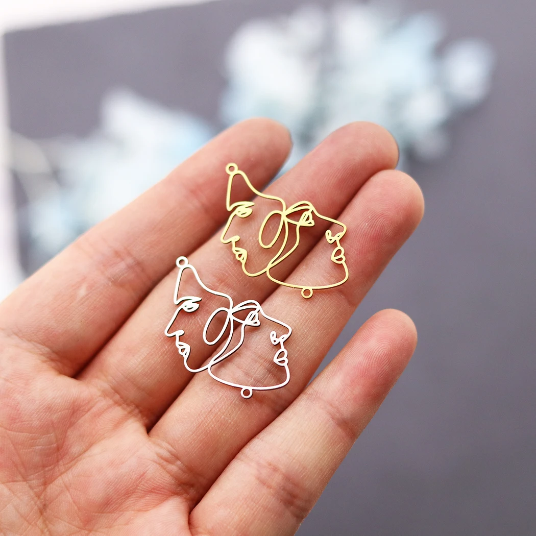 3pcs Picasso Abstraction Two Face Art Line Pendant Charms for Jewelry Making Bracelets Necklace Stainless Steel Metal Materials