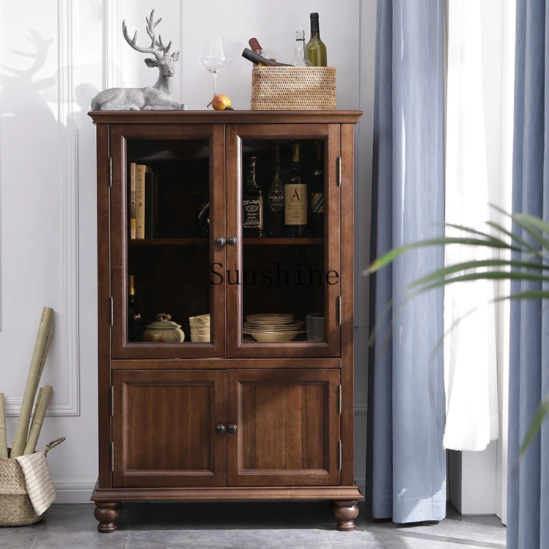 

American rural solid wood tempered glass simple small wine cabinet