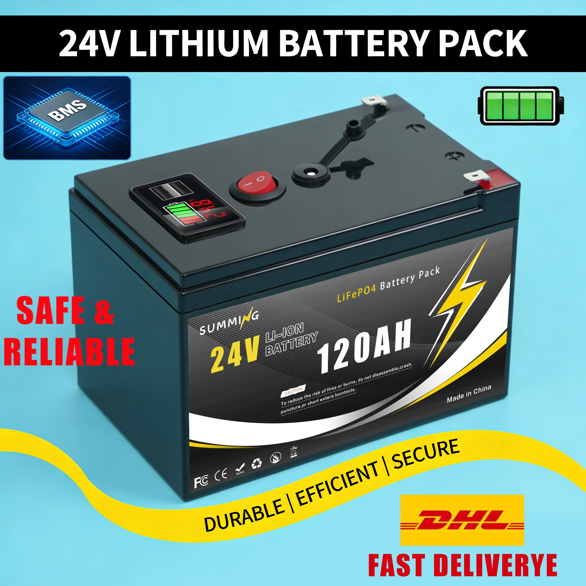 

Advanced Solar Battery⌛️Lithium Battery 24V 120Ah LiFePO4 Battery with Smart BMS for RVsSolar Power, and Marine Applications