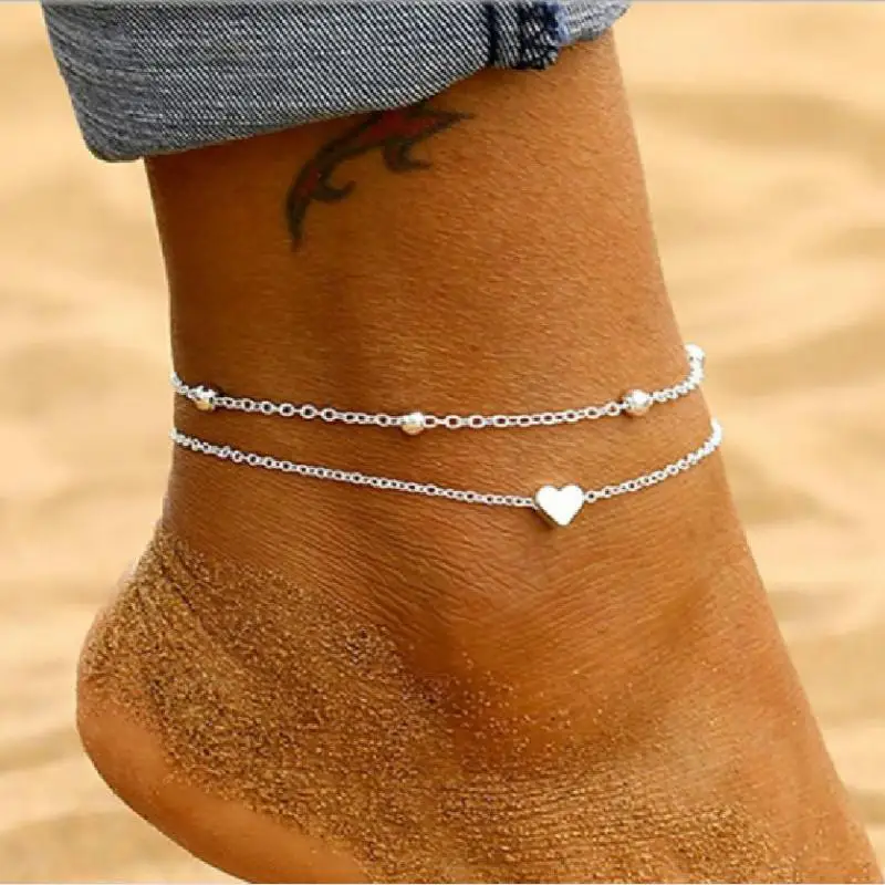 European And American Anklet Sales 2022 Fashion New Temperament Anklet Simple Stainless Steel Ball Chain Love Anklet Pulsera