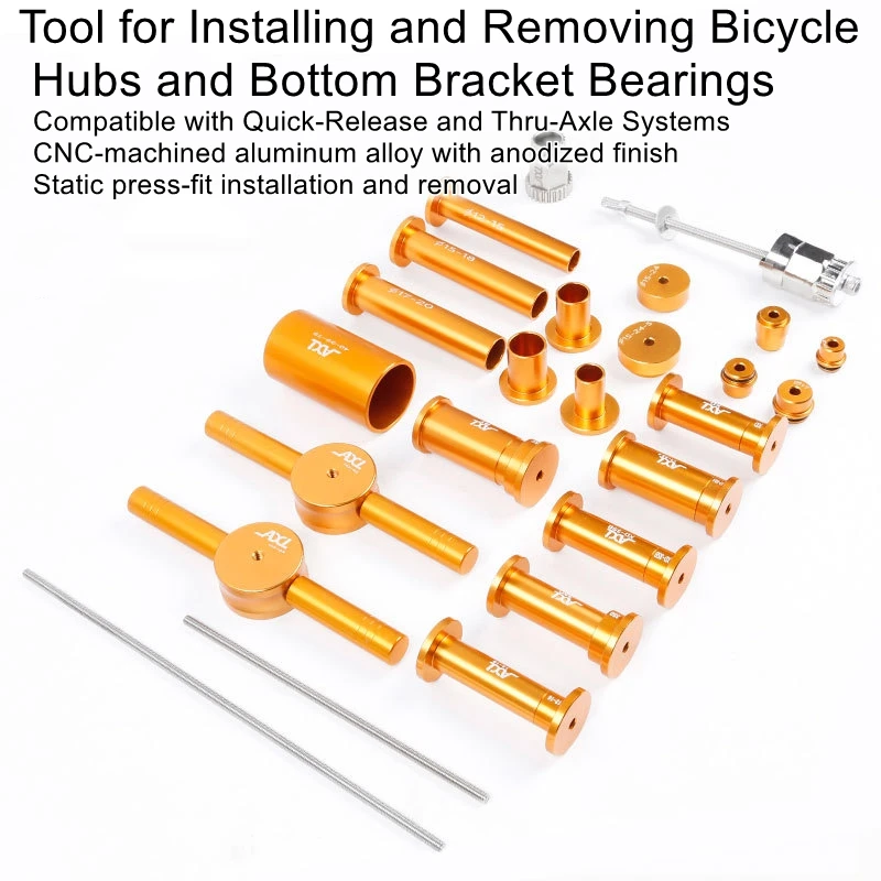 Bicycle Hub Bearing Installation and Removal Tool for Quick-Release Thru-Axle Hubs (12–17 Axle Shafts), Mountain and Road Bikes view 4