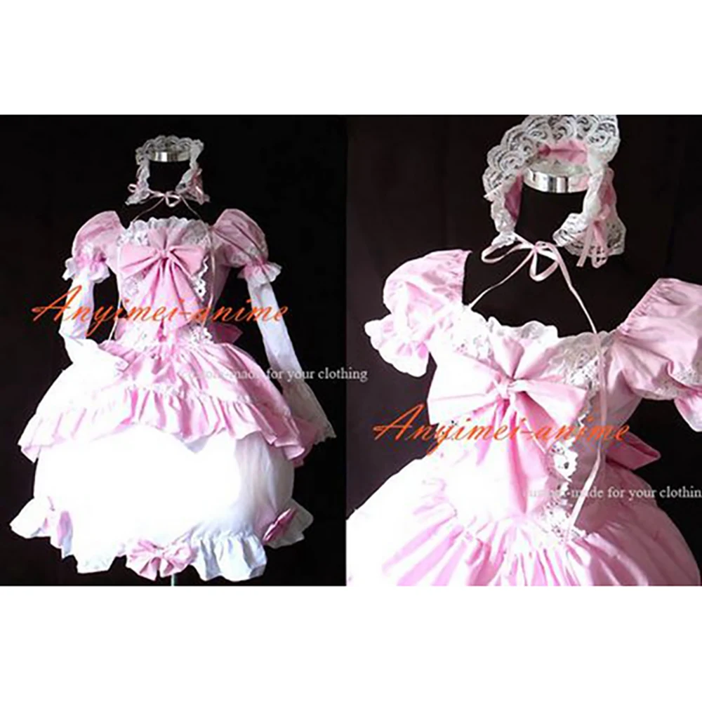 fondcosplay Gothic Lolita Punk Sweet Fashion cotton Pink Bowknot sissy Maid Dress Cosplay Costume Custom-Made[CK1267]