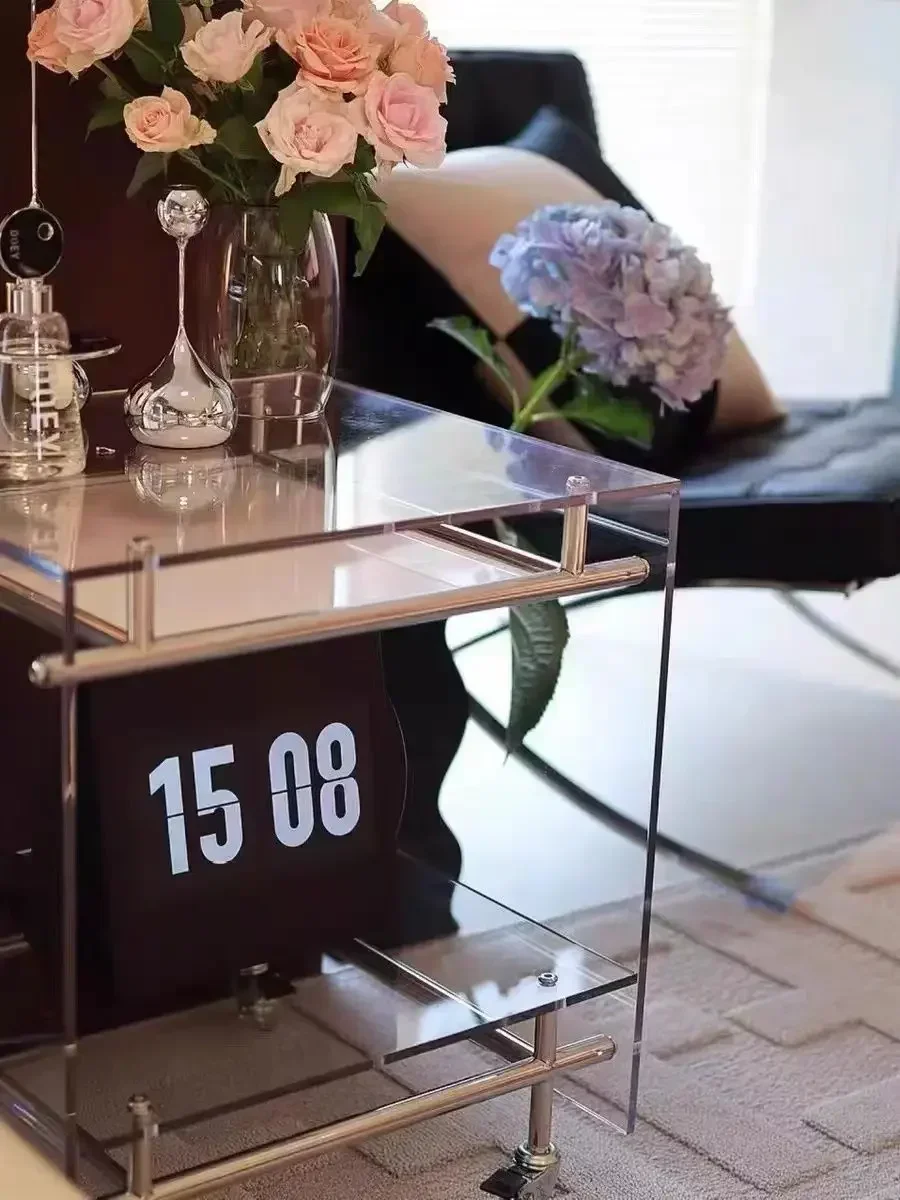 Nordic Transparent Acrylic Cart Minimalist Design Living Room Sofa Side Table Storage Cabinet Second-hand Mobile Bedside Tables