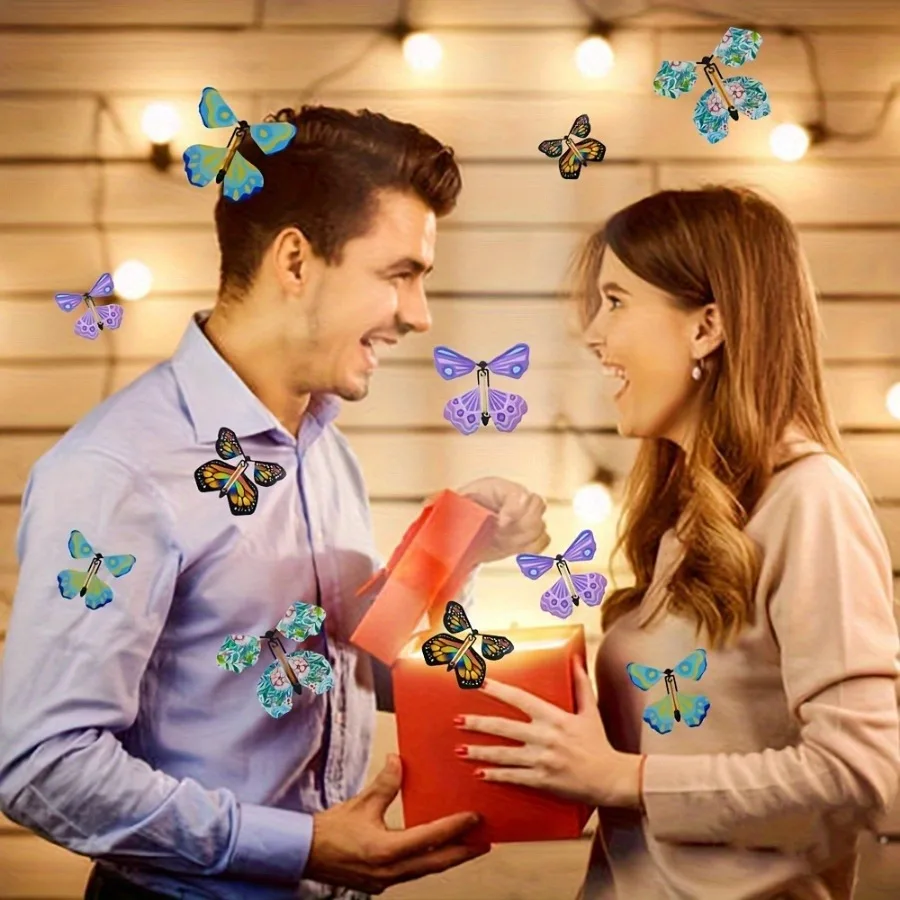 Whimsical Wind-up Flying Butterfly Bookmark Toy - Rubber Band Powered, Magic Prop, Surprise Gift for Wedding, Birthday, Party