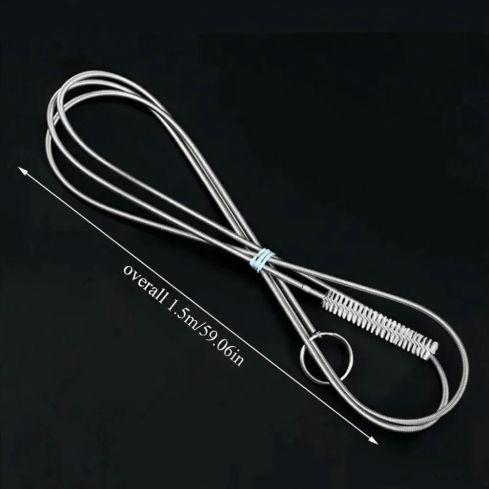 2pcs Long Flexible Refrigerator Drain Dredge Stainless Steel Coil Brush Drain Hole Dredge Kitchen Drain Pipe Cleaning Tool - view 5