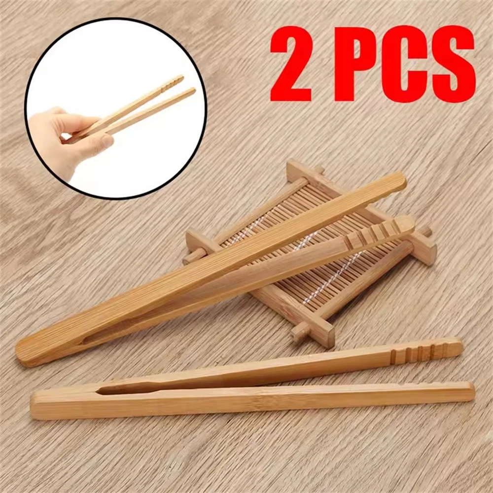 2 szt. 18cm bambusowe drewniane szczypce do żywności, tostów, sałatek, tostera, do boczku, cukru, herbaty mrożonej, klipsy do herbaty, akcesoria do herbaty do kuchni