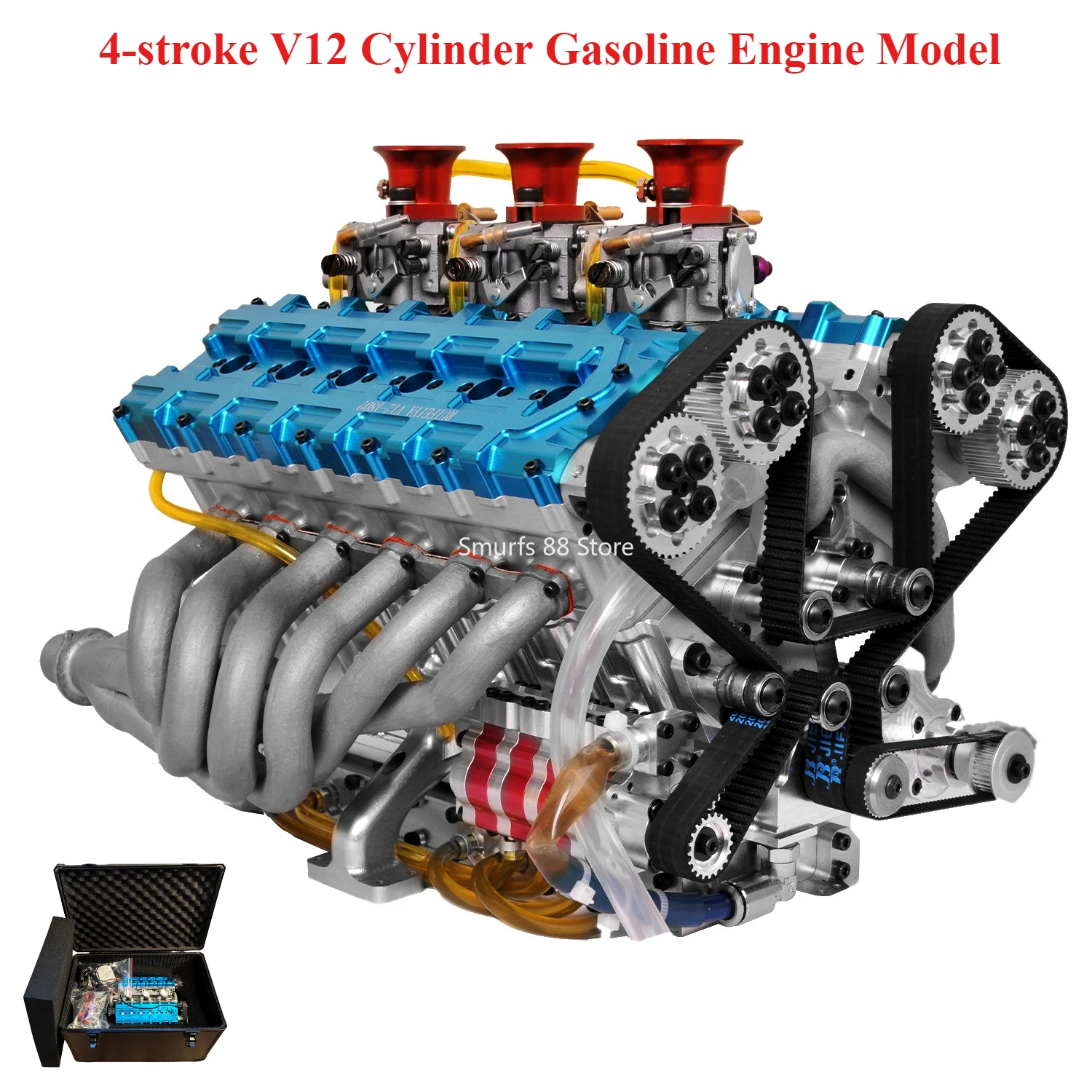 V12 180CC 4-stroke Gasoline Engine Model Metal Water Cooling Engine Suitable for 1/4 Cars and Boat Models Electric start Toys