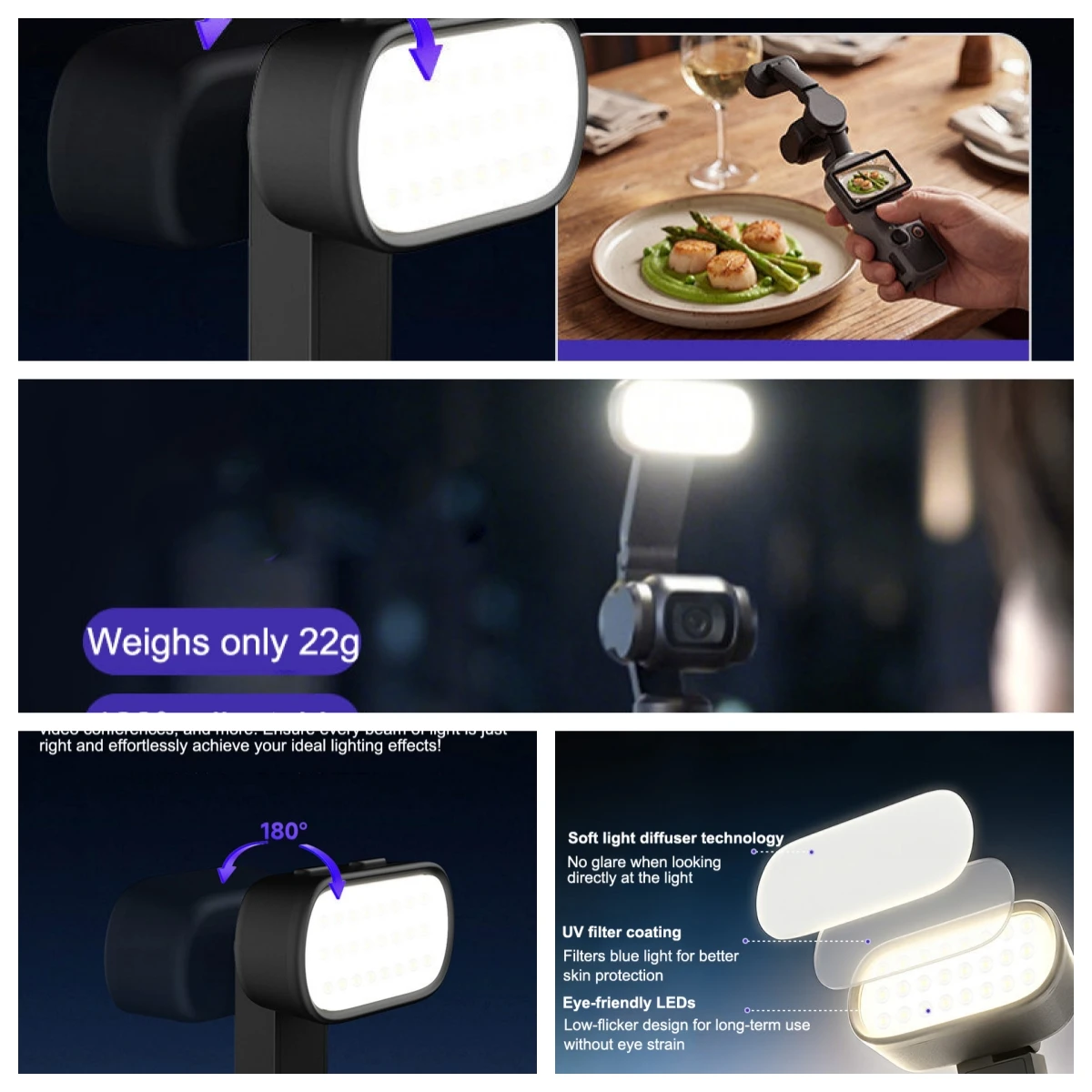 

For DJI Pocket 4 Magnetic Fill Light,180° Adjustable 3-evel Color Temperature&Brightness