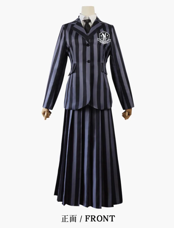Anime Addams 코스프레 수요일 의상 정장 드레스 조끼 대학 학교 교복 소녀 여성 크리스마스 의류 가발 의상