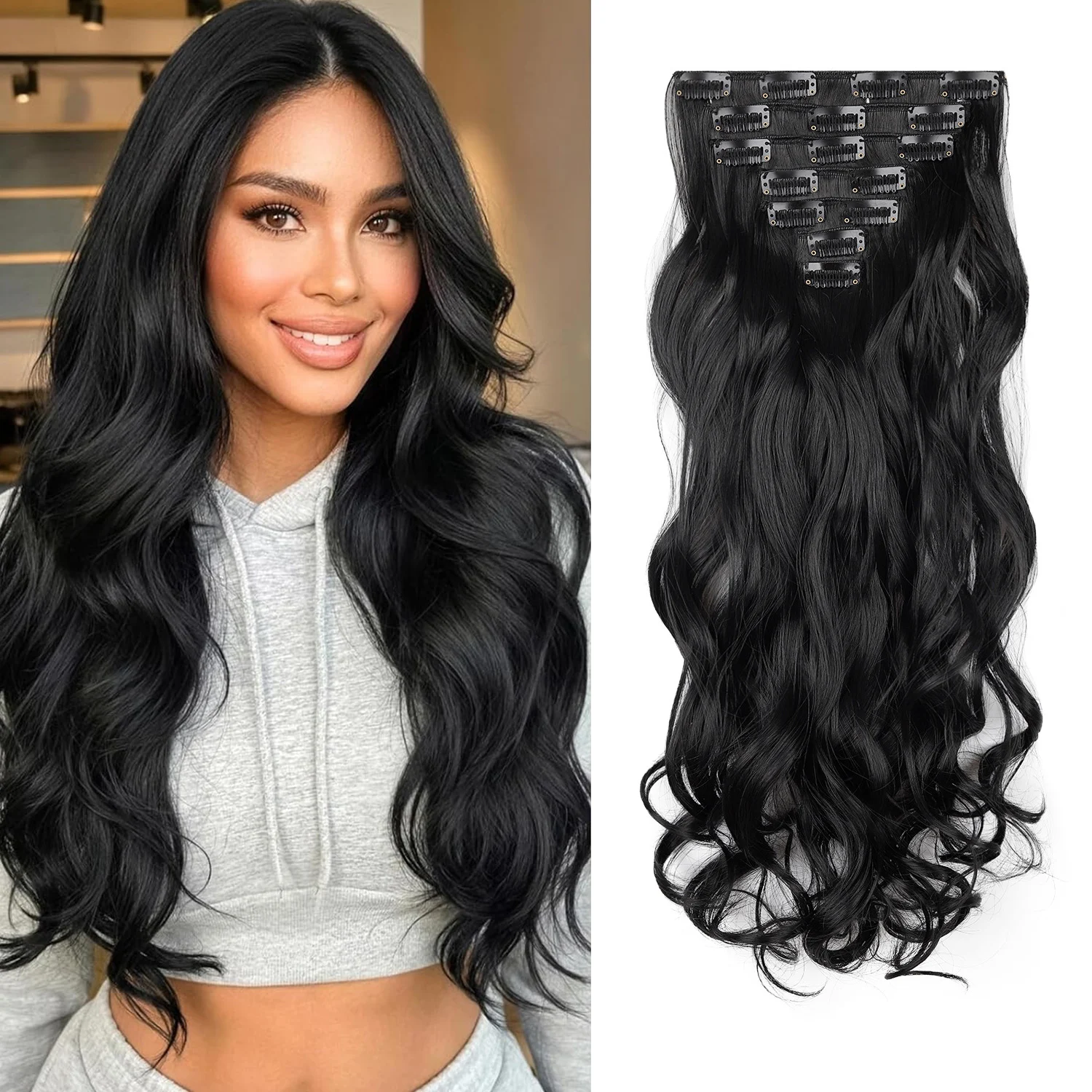 

7PCS 20Inch Clip in Hair Extensions Synthetic Long Wavy Curly Clip Ins Extensions Thick Clip Synthetic Hairpieces for Women