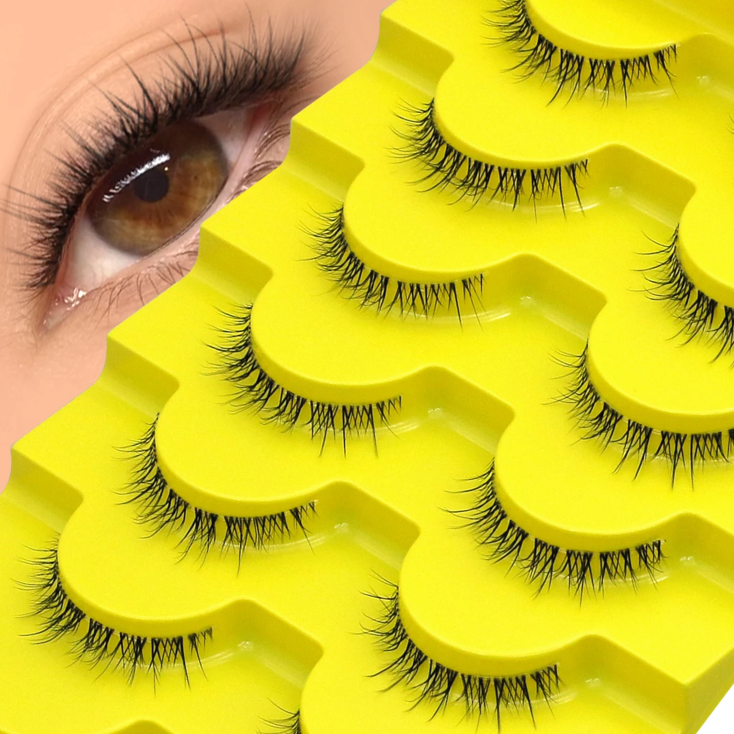 VELTRINAY Kurze, natürliche Wimpern, zart gefädelte, gekreuzte künstliche Wimpern, natürlicher Look, künstliche Nerzwimpern, transparentes Band, künstliche Wimpern, Make-up – Detail 6