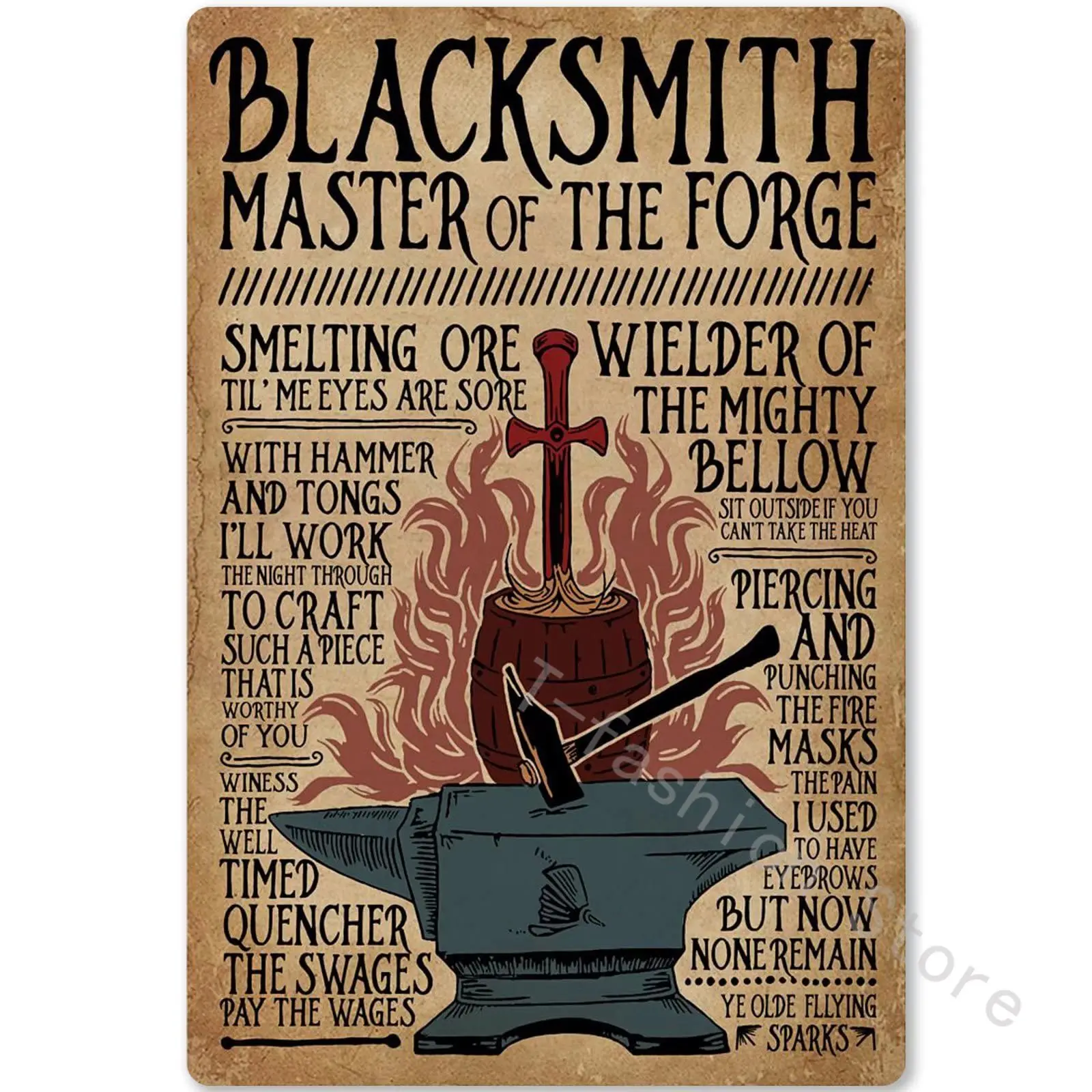 Blacksmith Knowledge Metal Sign Blacksmith Master of The Forge Retro Infographic Poster Club Kitchen Cafe Bar Plaque 8X12in