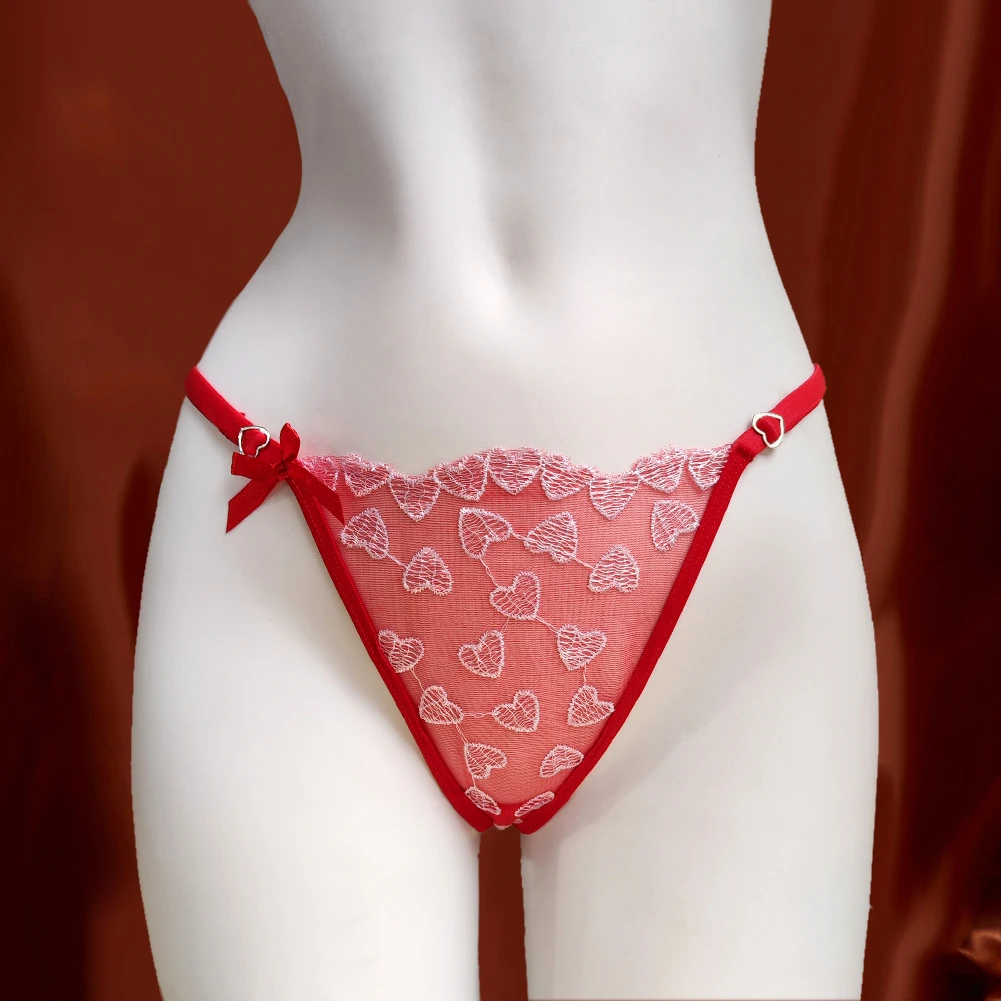 Custom Name String Thongs See Through Heart Embroidery T-back Panties Tanga With Names Personalized Bikini Women Underwear