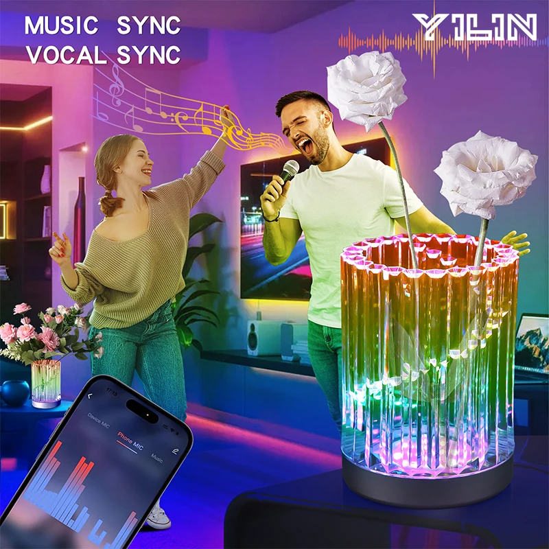 Smart LED Crystal Night Light RGB Color Change Vase Lamp APP+Remote Control Modern Creative Acrylic Desk Decor Light for Living