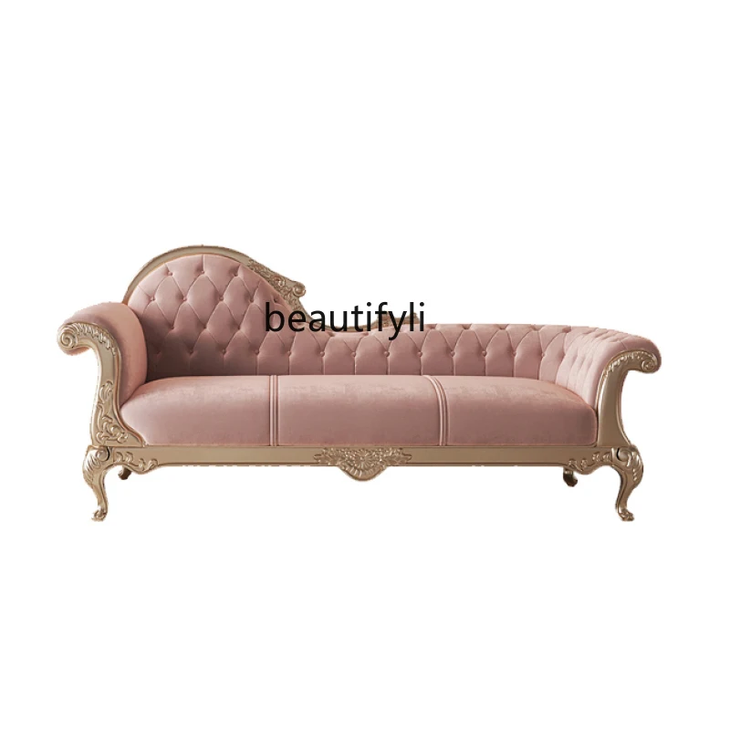 

French Entry Lux Wood Carved Fabric Sofa Classical Court Living Room Furniture Simple